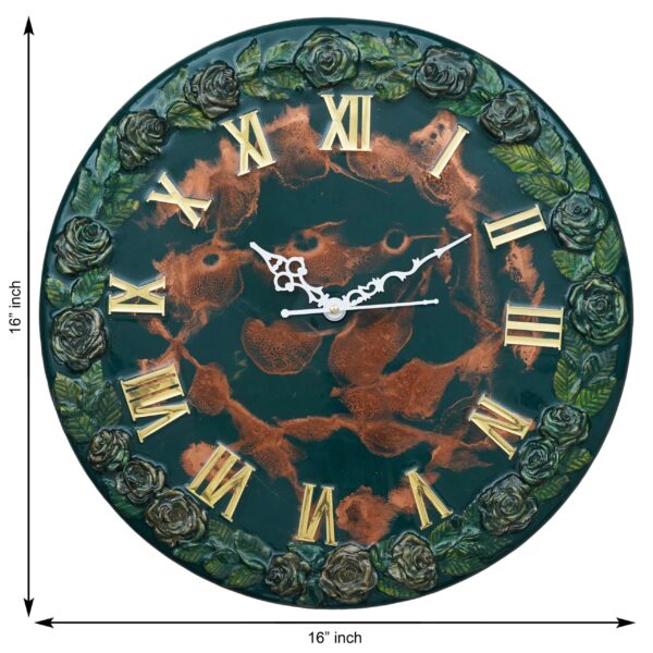 Exquisite Wooden Handmade Wall Clock Green With Brown Printed Acrylic Wall Clock for Home & Office Decorative Big Size Clock (16 Inch) - Image 3