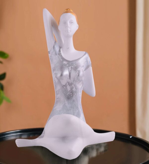 Suitable for home decor Yoga Posture Lady Statue Idol for Home Yoga Statue admirable piece of gift (silver)